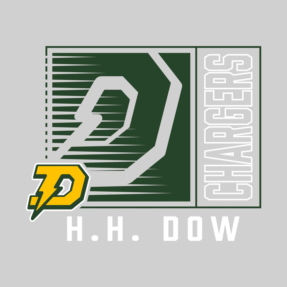 Midland Dow Chargers - Spirit Wear - Boxed Cutout Mascot with Outlined Mascot Name Over School Name
