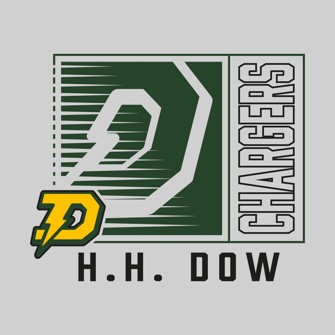Midland Dow Chargers - Spirit Wear - Boxed Cutout Mascot with Outlined Mascot Name Over School Name