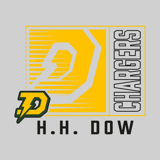 Midland Dow Chargers - Spirit Wear - Boxed Cutout Mascot with Outlined Mascot Name Over School Name