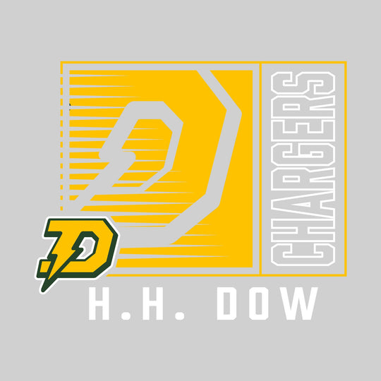 Midland Dow Chargers - Spirit Wear - Boxed Cutout Mascot with Outlined Mascot Name Over School Name