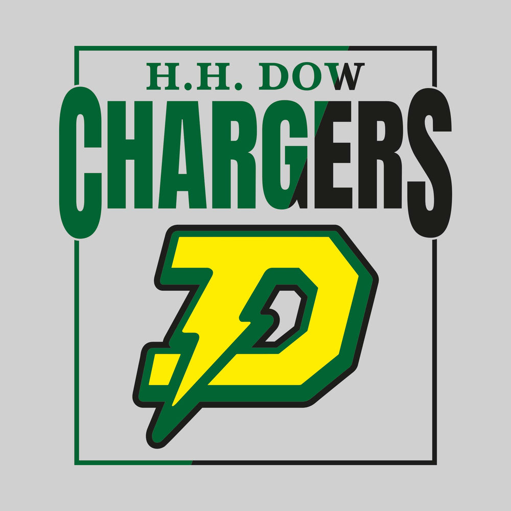 Midland Dow Chargers - Spirit Wear - Split-Color Boxed School Name with Mascot