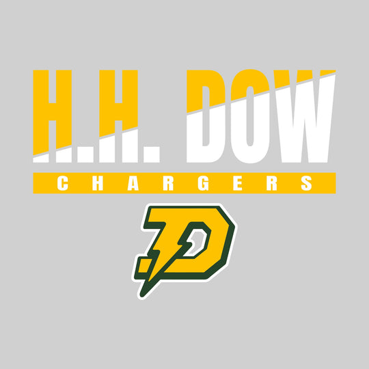 Midland Dow Chargers - Spirit Wear - Diagonal Split-Color School Name with Mascot