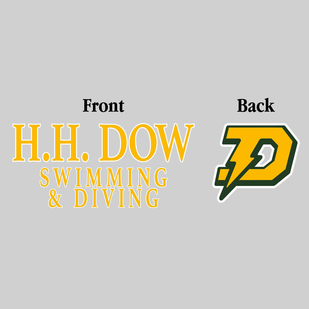 Midland Dow Chargers - Swimming & Diving - HH Dow Swimming & Diving - Outlined Text Mascot on Back