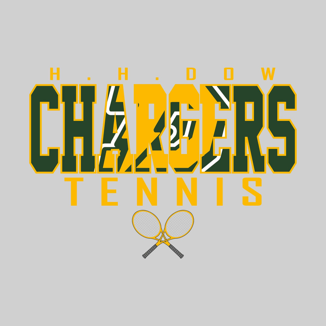 Midland Dow Chargers - Tennis - Outlined Chargers with Mascot Inset and Crossed Rackets