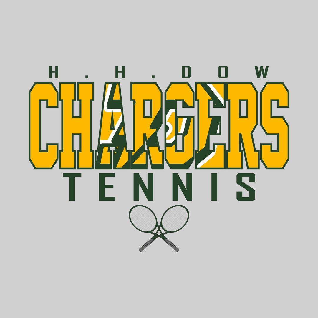 Midland Dow Chargers - Tennis - Outlined Chargers with Mascot Inset and Crossed Rackets