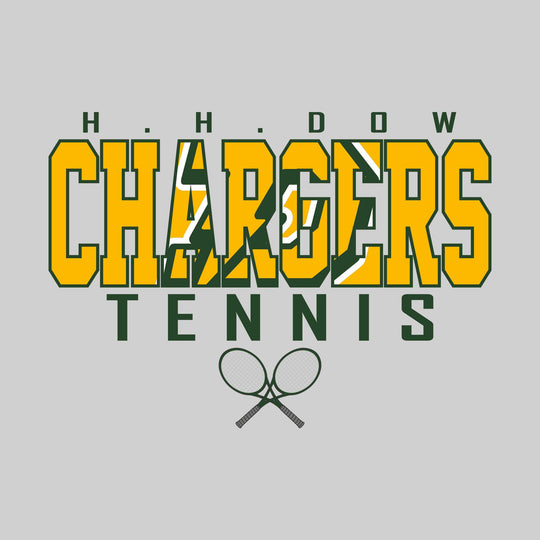 Midland Dow Chargers - Tennis - Outlined Chargers with Mascot Inset and Crossed Rackets