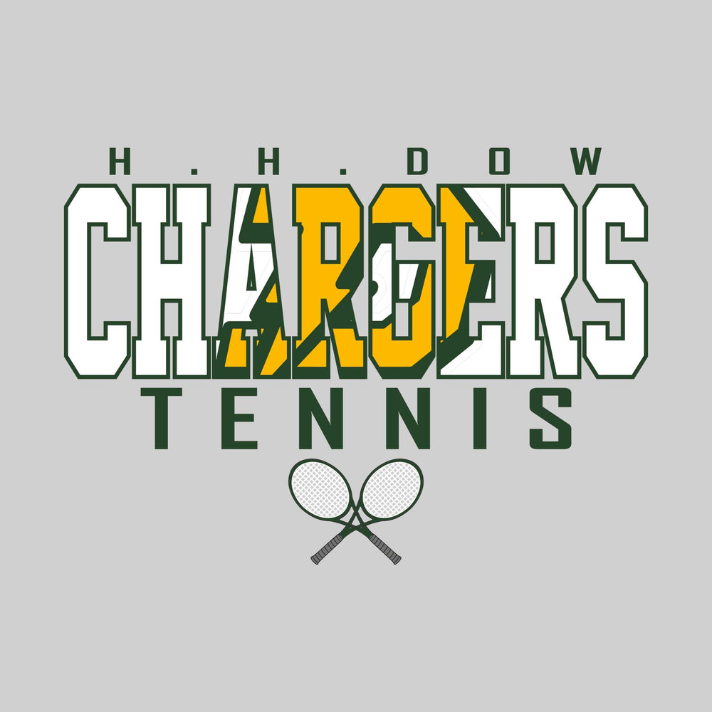 Midland Dow Chargers - Tennis - Outlined Chargers with Mascot Inset and Crossed Rackets