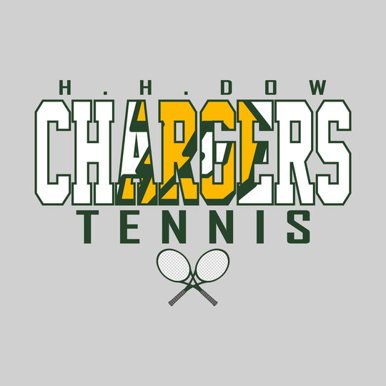 Midland Dow Chargers - Tennis - Outlined Chargers with Mascot Inset and Crossed Rackets