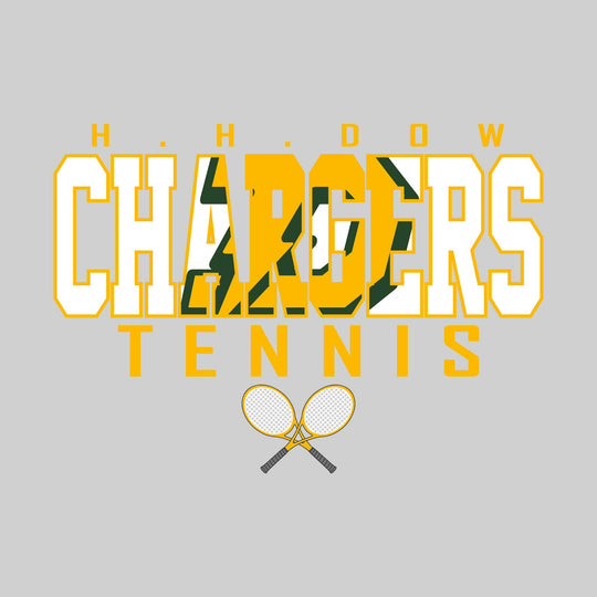 Midland Dow Chargers - Tennis - Outlined Chargers with Mascot Inset and Crossed Rackets