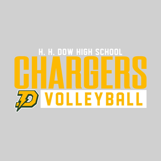 Midland Dow Chargers - Volleyball - Large Mascot Name Over Volleyball with Mascot
