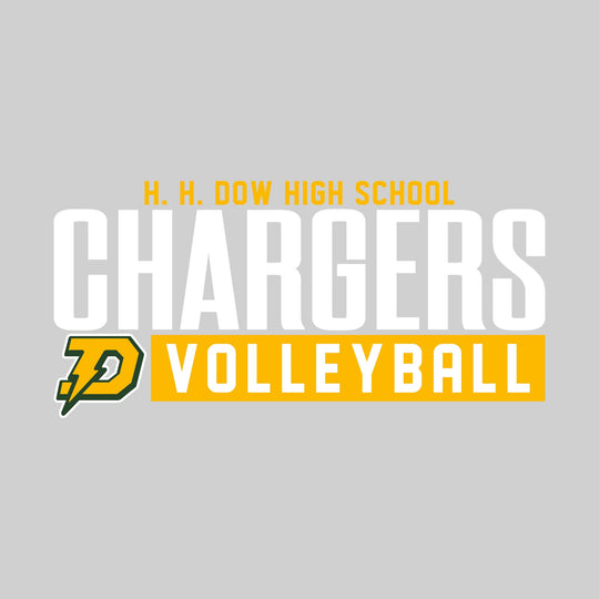 Midland Dow Chargers - Volleyball - Large Mascot Name Over Volleyball with Mascot