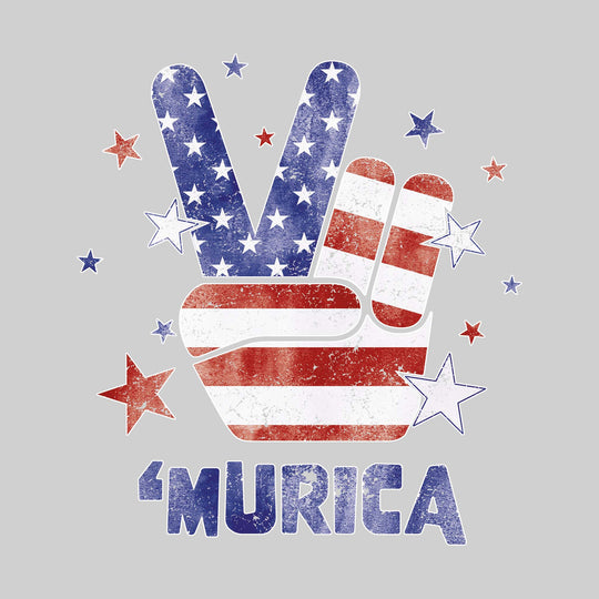 Murica - Watercolor American Flag Peace Hand with Stars - Distressed