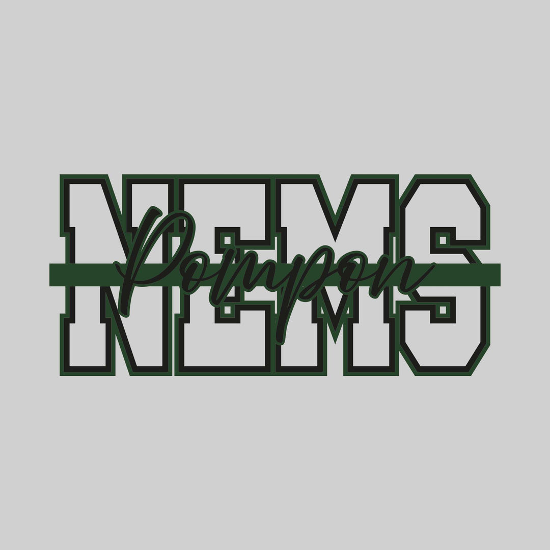 Northeast Middle School - Poms - NEMS Outlined with Cursive Pompon and Color Bar