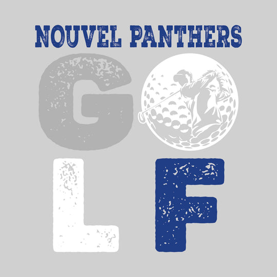 Nouvel Panthers - Golf - Distressed Stacked Text with Male Golfer Silhouette in Golf Ball