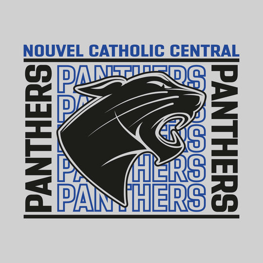 Nouvel Panthers - Spirit Wear - Bracketed Repeating Outlined Panthers with Mascot