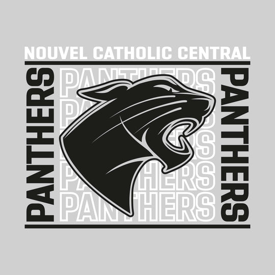 Nouvel Panthers - Spirit Wear - Bracketed Repeating Outlined Panthers with Mascot
