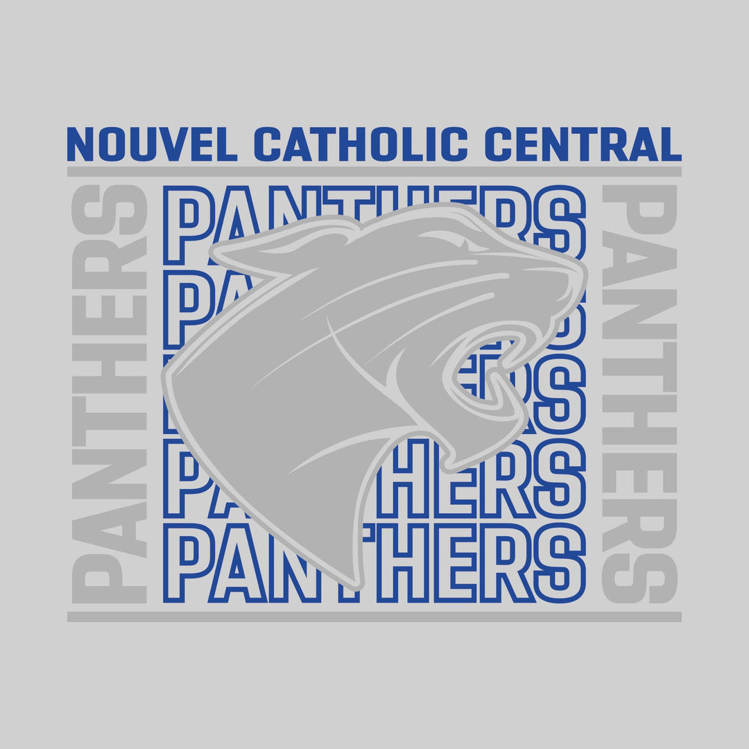 Nouvel Panthers - Spirit Wear - Bracketed Repeating Outlined Panthers with Mascot