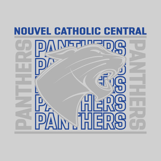 Nouvel Panthers - Spirit Wear - Bracketed Repeating Outlined Panthers with Mascot
