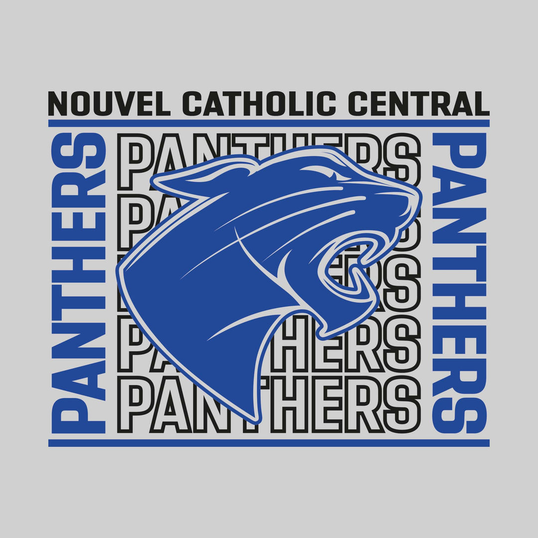 Nouvel Panthers - Spirit Wear - Bracketed Repeating Outlined Panthers with Mascot
