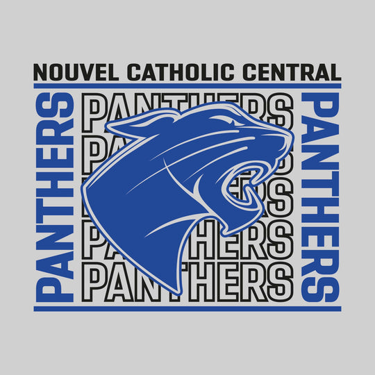 Nouvel Panthers - Spirit Wear - Bracketed Repeating Outlined Panthers with Mascot