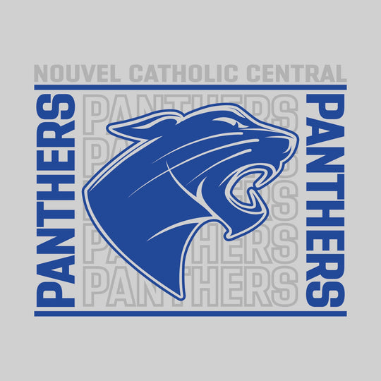 Nouvel Panthers - Spirit Wear - Bracketed Repeating Outlined Panthers with Mascot