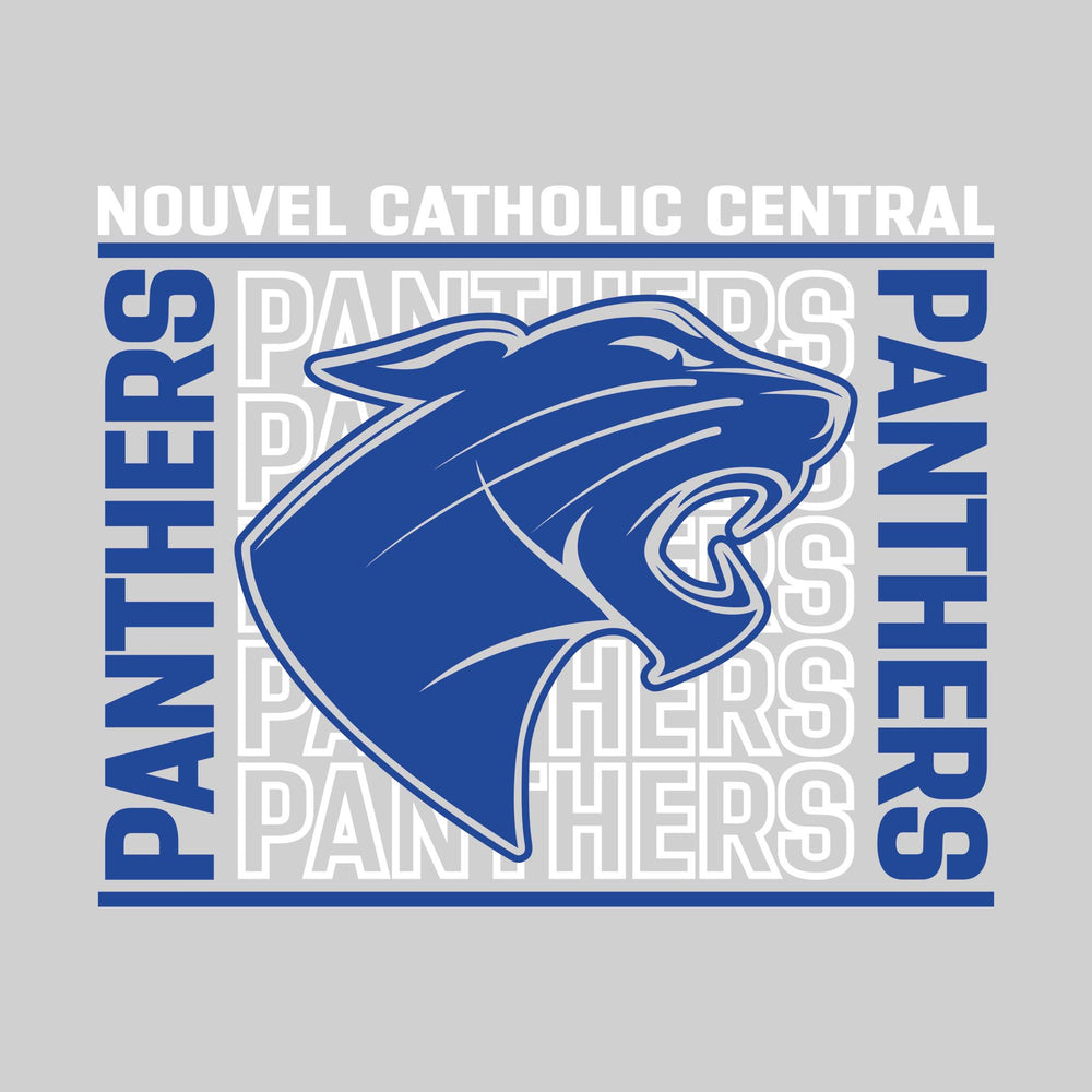 Nouvel Panthers - Spirit Wear - Bracketed Repeating Outlined Panthers with Mascot