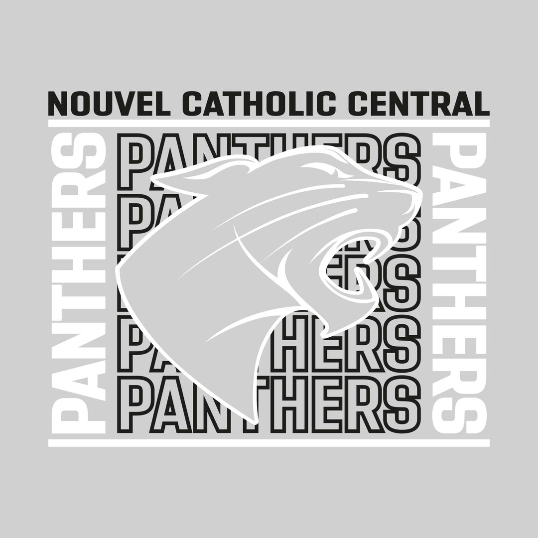 Nouvel Panthers - Spirit Wear - Bracketed Repeating Outlined Panthers with Mascot