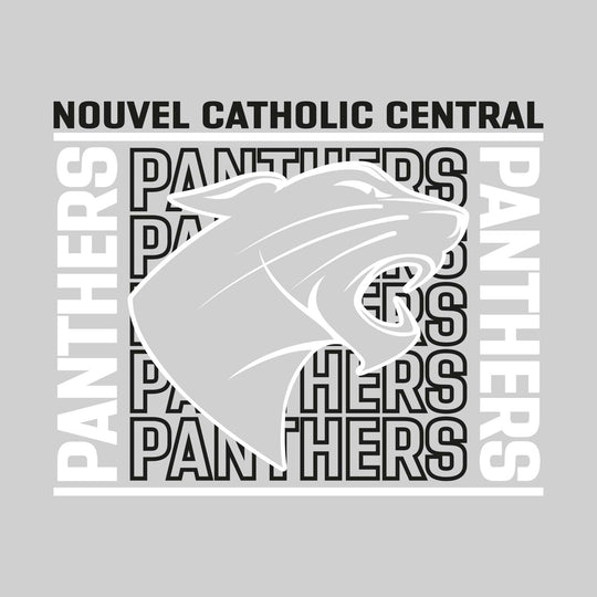Nouvel Panthers - Spirit Wear - Bracketed Repeating Outlined Panthers with Mascot