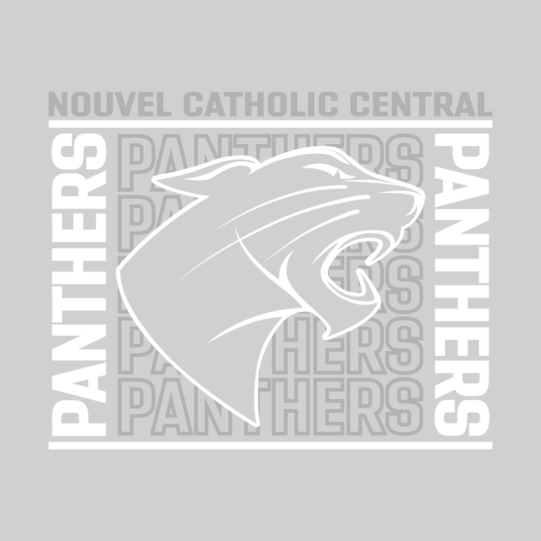 Nouvel Panthers - Spirit Wear - Bracketed Repeating Outlined Panthers with Mascot