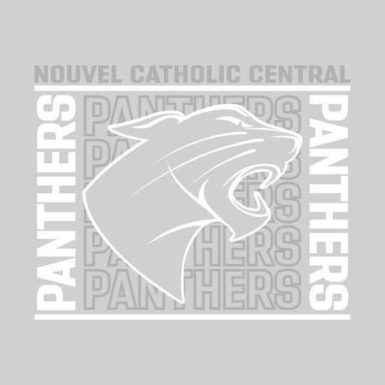 Nouvel Panthers - Spirit Wear - Bracketed Repeating Outlined Panthers with Mascot