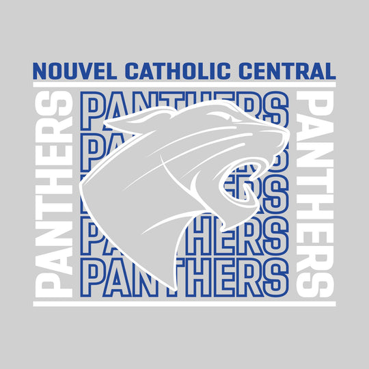Nouvel Panthers - Spirit Wear - Bracketed Repeating Outlined Panthers with Mascot