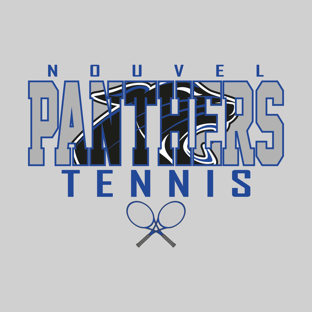 Nouvel Panthers - Tennis - Outlined Panthers with Mascot Inset and Crossed Rackets