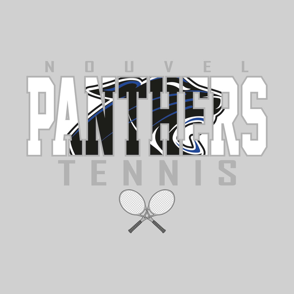 Nouvel Panthers - Tennis - Outlined Panthers with Mascot Inset and Crossed Rackets