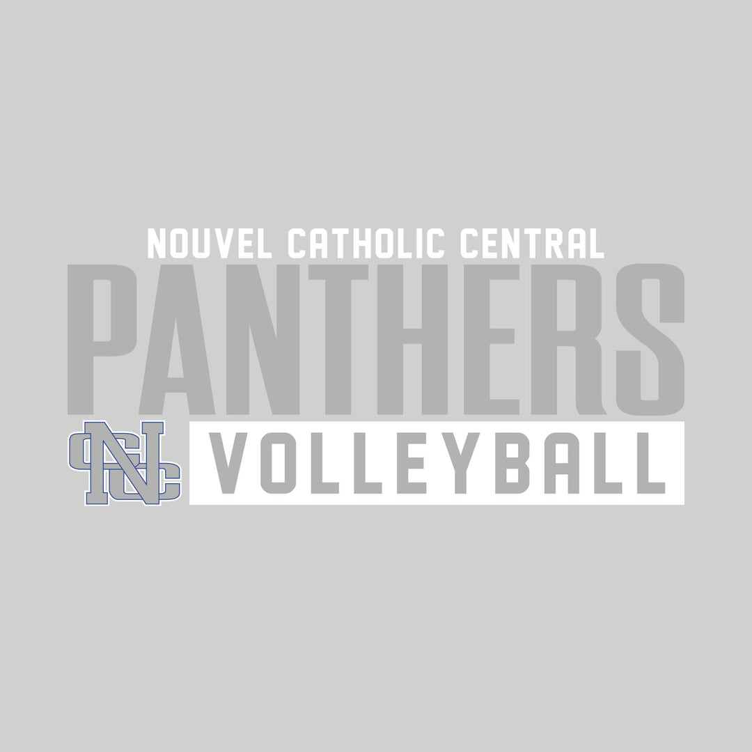 Nouvel Panthers - Volleyball - Large Mascot Name Over Volleyball with Mascot