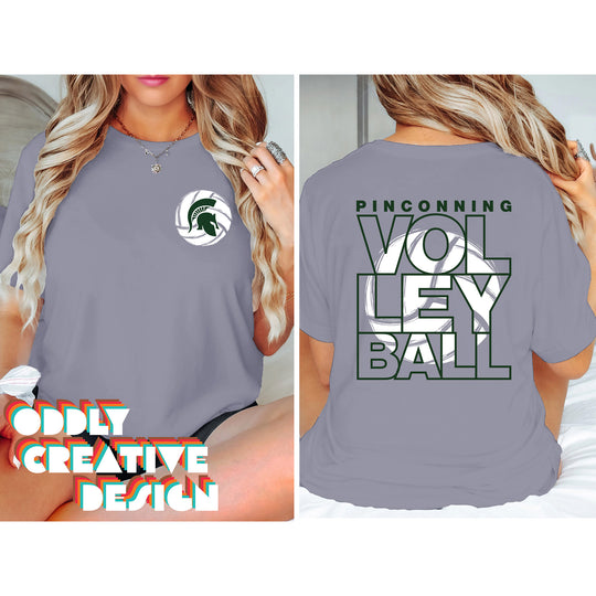 Pinconning Spartans - Volleyball - Stacked Letters with Sketched Volleyball Inset