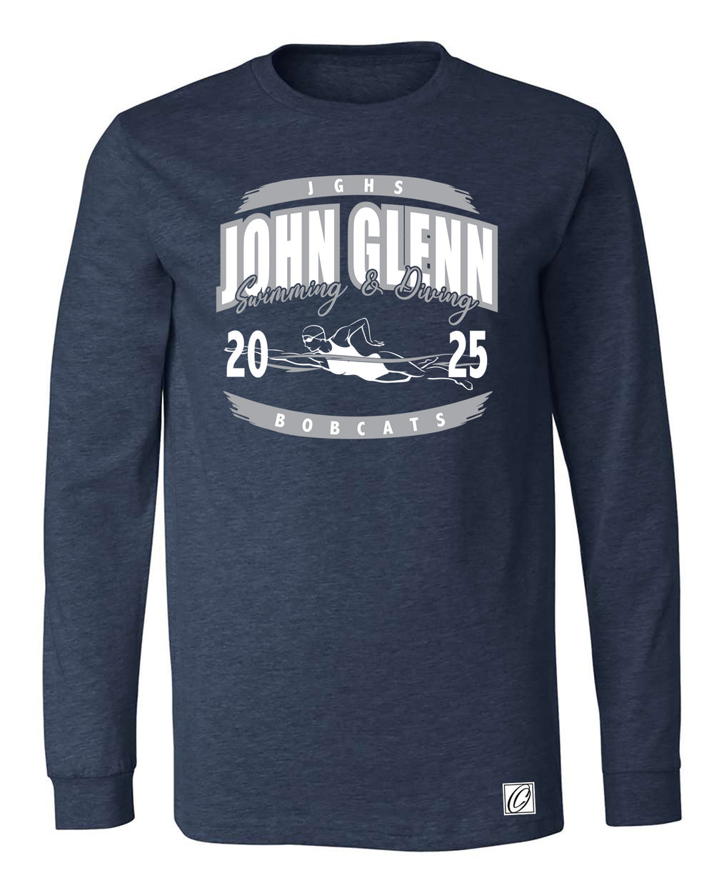 Adult - John Glenn Bobcats - Girls Swimming & Diving - 2025 - Bella Canvas Heather CVC Crewneck Long Sleeve Tee