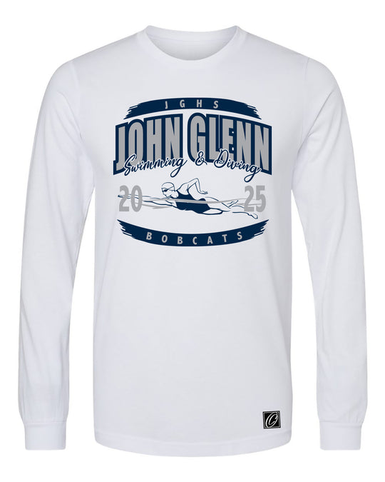 Adult - John Glenn Bobcats - Girls Swimming & Diving - 2025 - Bella Canvas Heather CVC Crewneck Long Sleeve Tee