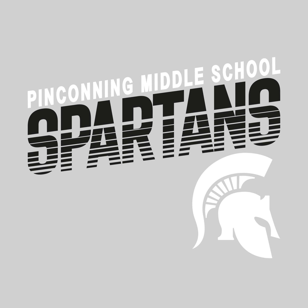 Pinconning Middle School - School Name with Striped Spartans and Mascot