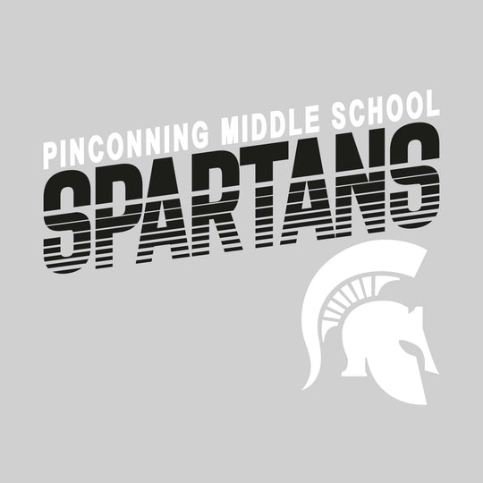 Pinconning Middle School - School Name with Striped Spartans and Mascot