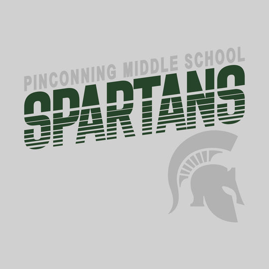 Pinconning Middle School - School Name with Striped Spartans and Mascot