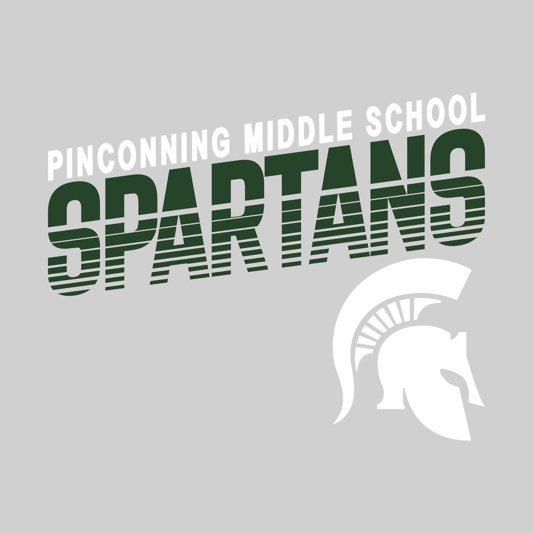 Pinconning Middle School - School Name with Striped Spartans and Mascot