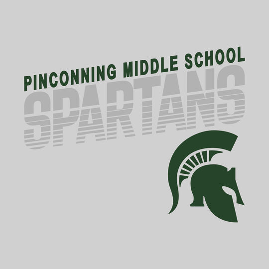 Pinconning Middle School - School Name with Striped Spartans and Mascot