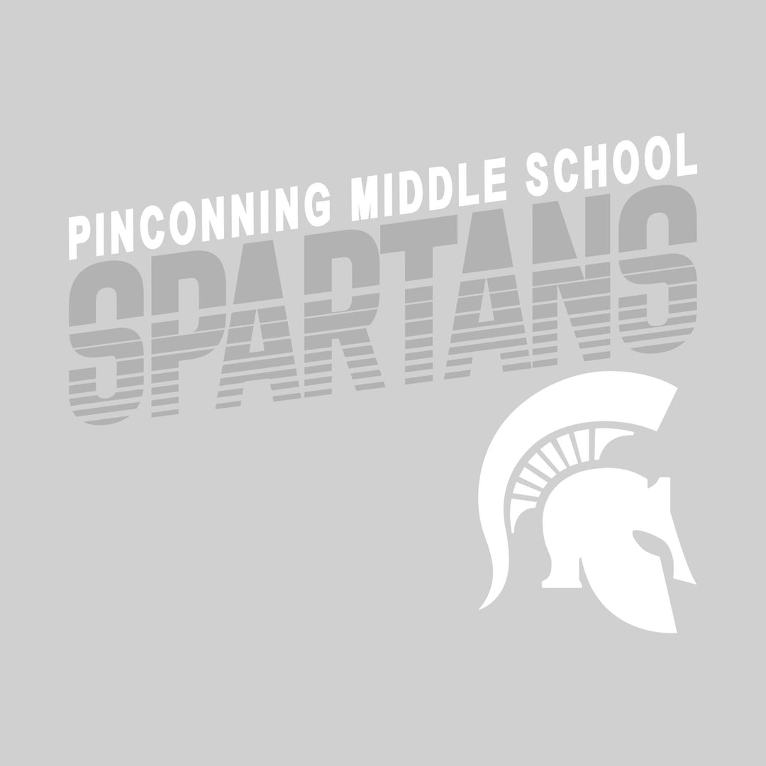 Pinconning Middle School - School Name with Striped Spartans and Mascot