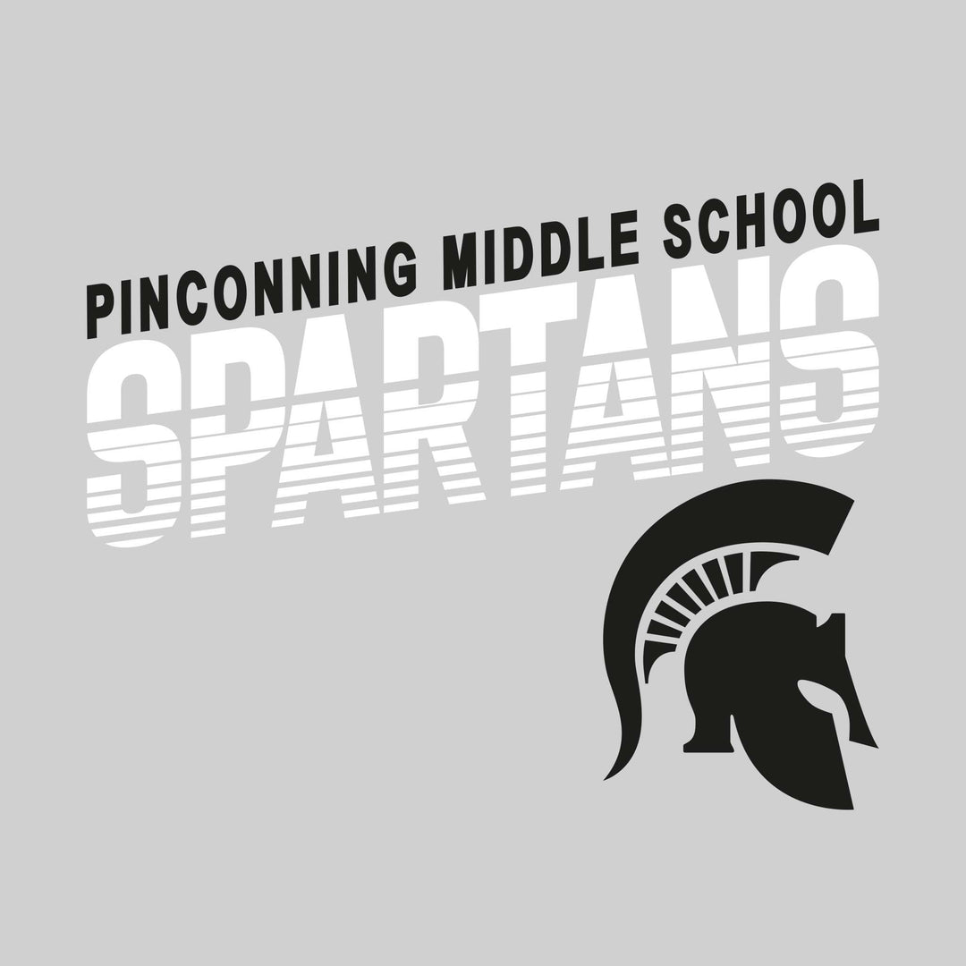 Pinconning Middle School - School Name with Striped Spartans and Mascot