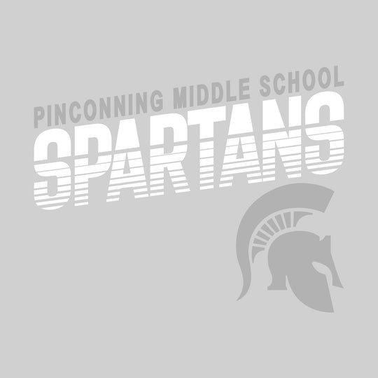 Pinconning Middle School - School Name with Striped Spartans and Mascot