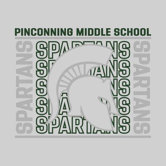 Pinconning Middle School - Spirit Wear - Bracketed Repeating Outlined Spartans with Mascot