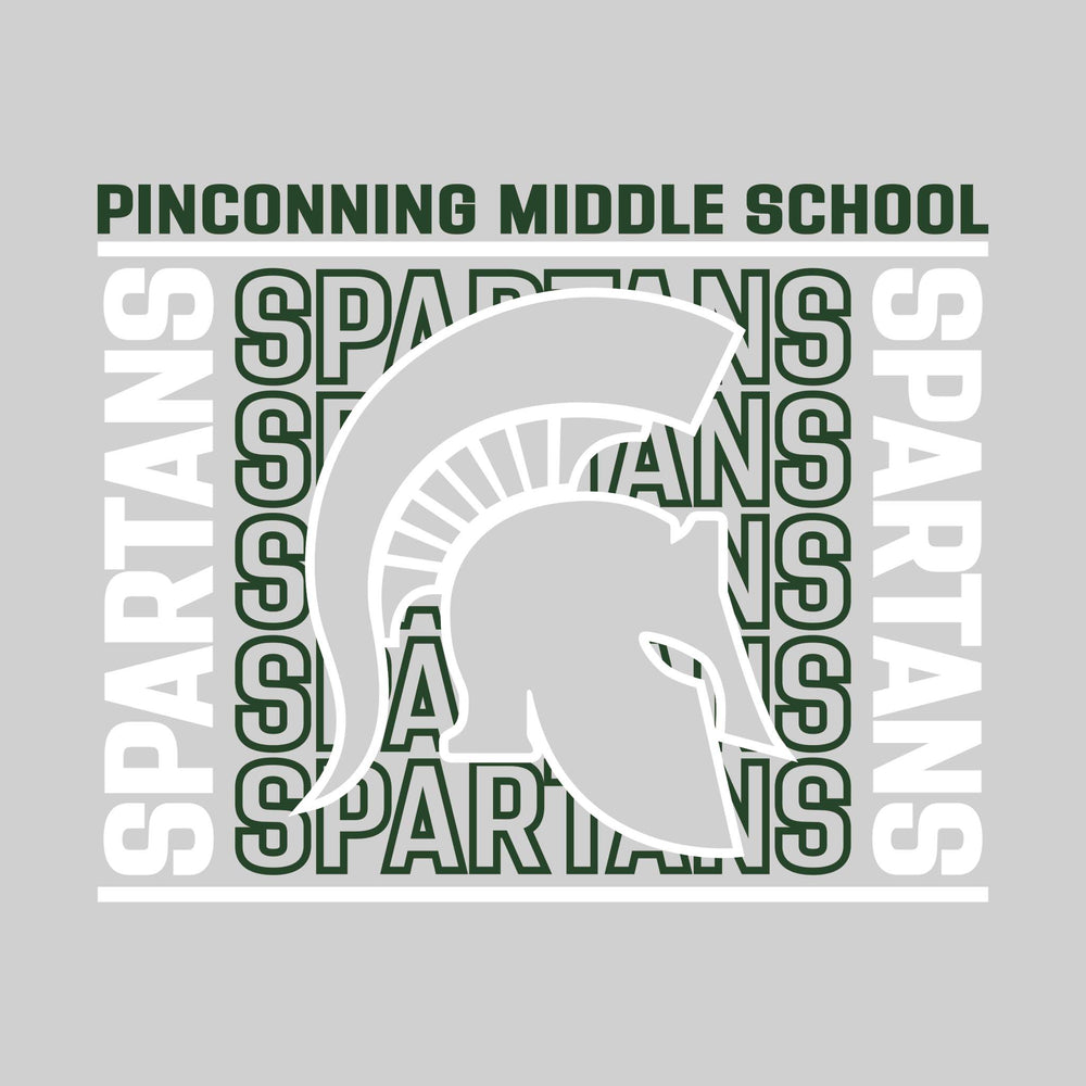 Pinconning Middle School - Spirit Wear - Bracketed Repeating Outlined Spartans with Mascot
