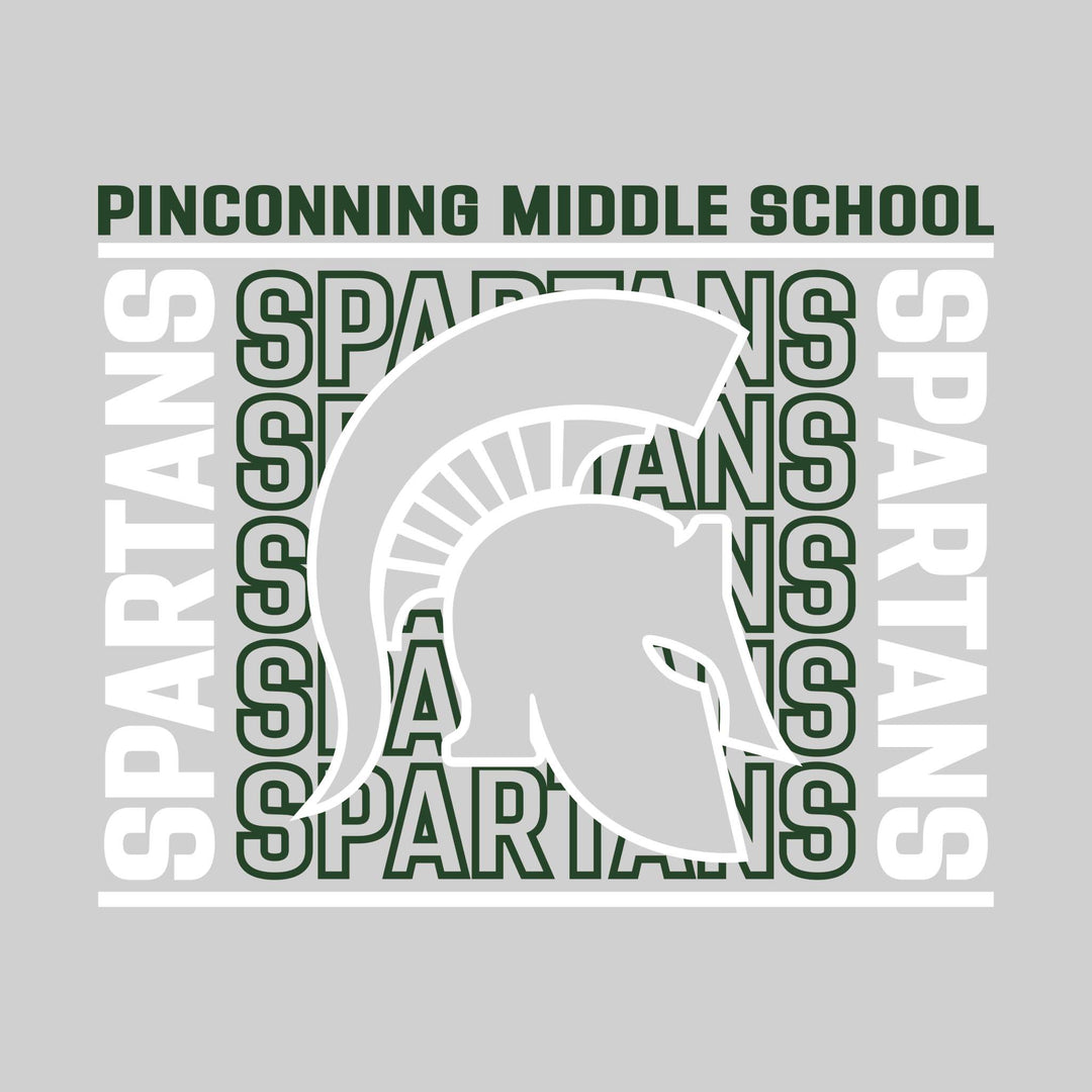 Pinconning Middle School - Spirit Wear - Bracketed Repeating Outlined Spartans with Mascot