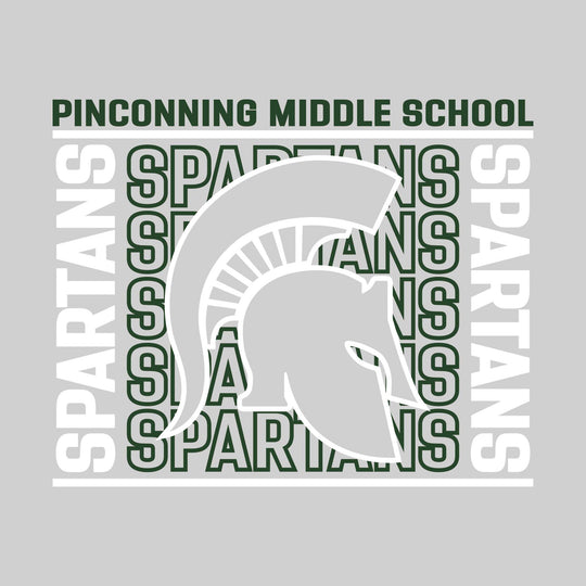Pinconning Middle School - Spirit Wear - Bracketed Repeating Outlined Spartans with Mascot