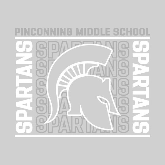 Pinconning Middle School - Spirit Wear - Bracketed Repeating Outlined Spartans with Mascot